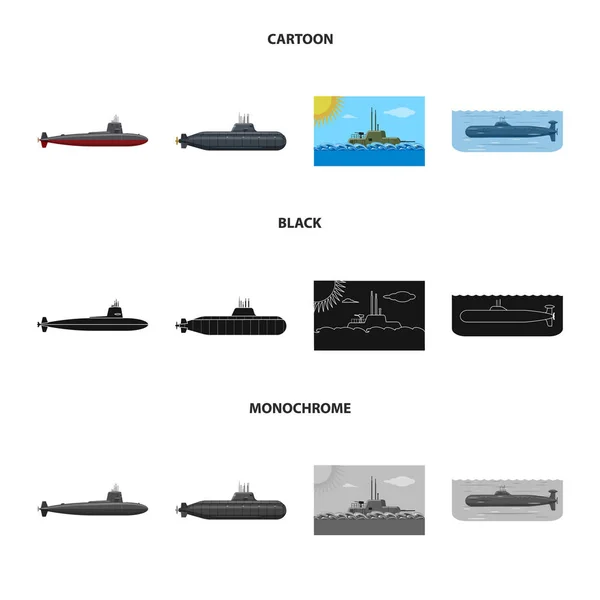 Векторная иллюстрация войны и знака корабля. Коллекция векторных значков войны и флота для склада . — стоковый вектор