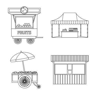 Piyasa ve dış işareti vektör çizimi. Hisse senedi için Pazar ve gıda vektör simge kümesi.