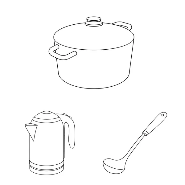 Векторная иллюстрация кухни и символа повара. Набор кухонных принадлежностей и символов запасов приборов для интернета . — стоковый вектор