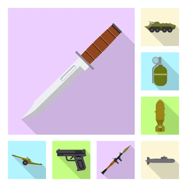 Oggetto isolato di arma e segno di pistola. Raccolta di armi e stock dell'esercito illustrazione vettoriale . — Vettoriale Stock