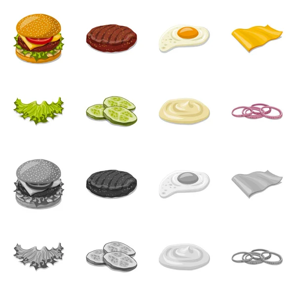 Na białym tle obiekt burger i kanapka ikony. Zestaw burger i plasterek symbol giełdowy dla sieci web. — Wektor stockowy