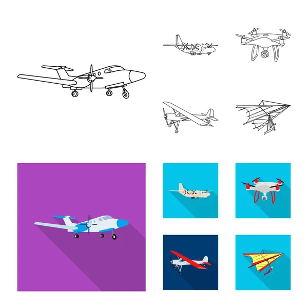 Projeto vetorial de avião e logotipo de transporte. Coleção de plano e céu estoque vetor ilustração . — Vetor de Stock