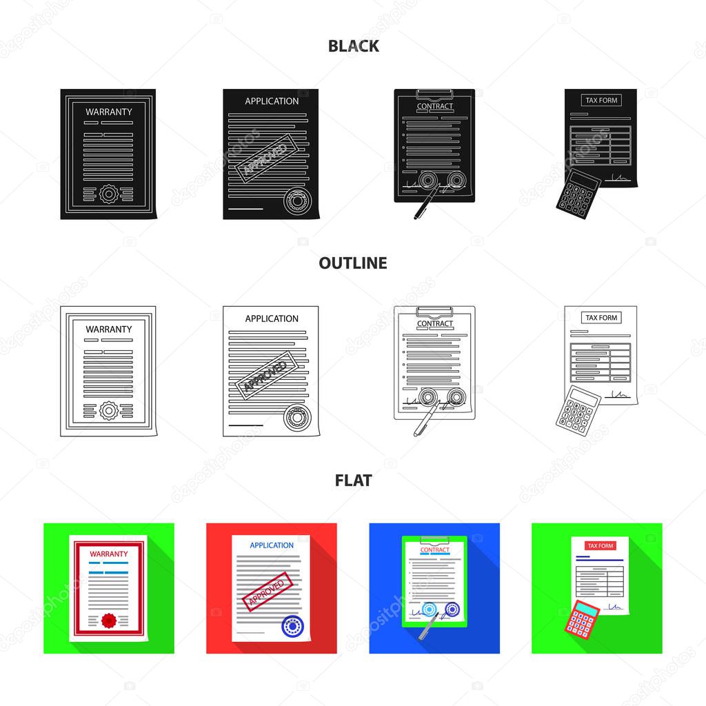Vector illustration of form and document symbol. Set of form and mark stock vector illustration.