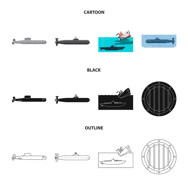 Oggetto isolato di guerra e icona della nave. Raccolta di simboli di guerra e di azione della flotta per il web . — Vettoriale Stock