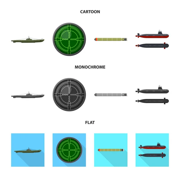 Oggetto isolato di guerra e logo della nave. Serie di illustrazione vettoriale della flotta e della guerra . — Vettoriale Stock