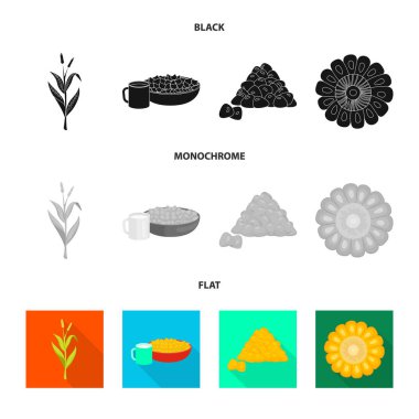 Mısır tarlası ve sebze işareti vektör çizimi. Mısır tarlası ve hisse senedi için vejetaryen vektör simge kümesi.