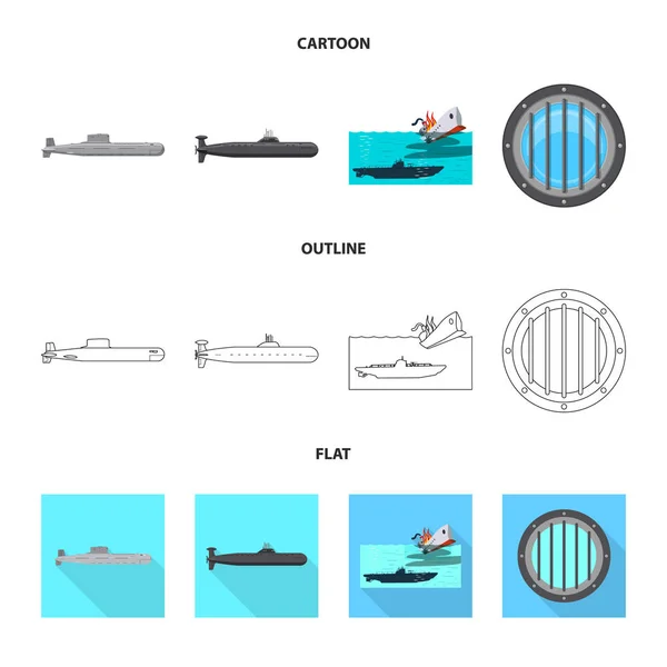 Isolated object of war  and ship symbol. Set of war  and fleet stock symbol for web. — Stock Vector