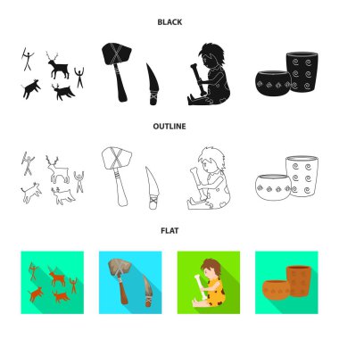 Evrim ve Neolitik sembolün izole nesne. Evrim ve ilkel stok vektör çizim koleksiyonu.