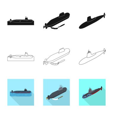 Savaş ve gemi logo yalıtılmış nesne. Savaş ve hisse senedi için filo vektör ikon koleksiyonu.