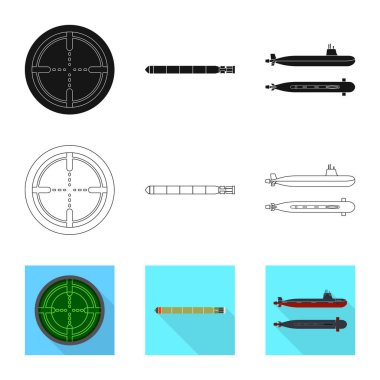 Savaş ve gemi simgesi yalıtılmış nesne. Savaş ve hisse senedi için filo vektör ikon koleksiyonu.