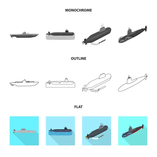 Savaş ve gemi logo yalıtılmış nesne. Savaş ve filo hisse senedi vektör çizim. — Stok Vektör