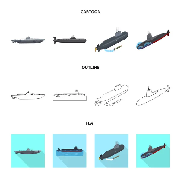 Projeto vetorial de guerra e ícone do navio. Coleção de ícone de vetor de guerra e frota para estoque . — Vetor de Stock
