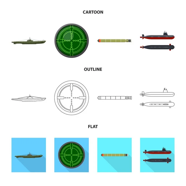 Objeto isolado de guerra e símbolo de navio. Conjunto de ilustrações vetoriais de guerra e frota . — Vetor de Stock