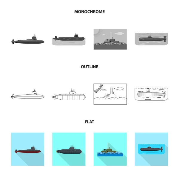 Objet isolé de guerre et icône de navire. Collection d'illustration vectorielle des stocks de guerre et de flotte . — Image vectorielle