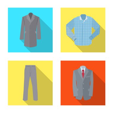 Adam ve giyim işareti yalıtılmış nesne. Adam ayarla ve web için hisse senedi simgesi giymek.