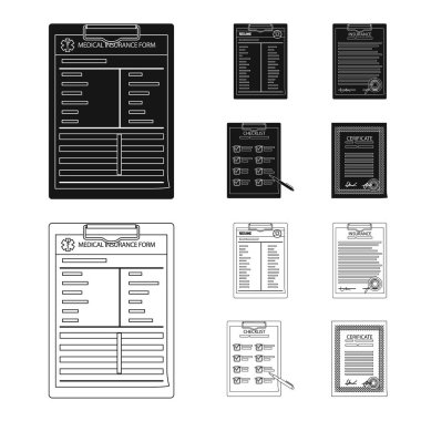 Form ve belge simgesi yalıtılmış nesne. Hisse senedi için formu ve mark vektör simge topluluğu.