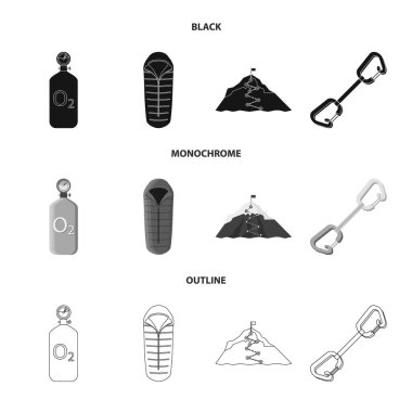 Dağcılık ve tepe logo vektör çizimi. Kamp ve dağcılık topluluğu hisse senedi için vektör simgesi.