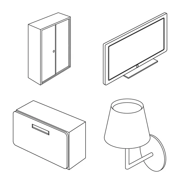Vektor-Design von Schlafzimmer- und Zimmerschild. Set von Schlafzimmern und Möbeln Vektor-Symbol für Lager. — Stockvektor