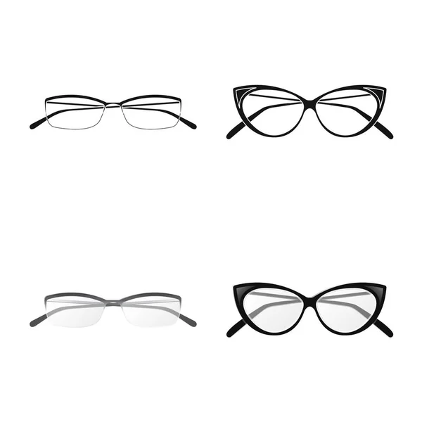 Illustrazione vettoriale degli occhiali e del segno del telaio. Set di occhiali e icona vettoriale accessoria per magazzino . — Vettoriale Stock