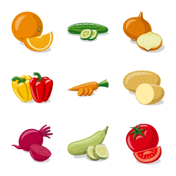 Izolovaný objekt ze zeleniny a ovoce znamení. Sada zeleninová a Vegetariánská vektorové ilustrace. — Stockový vektor