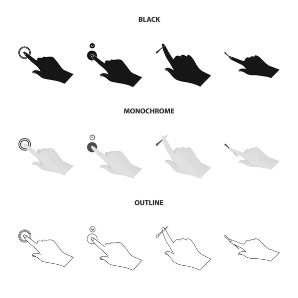 Vektor ilustrasi layar sentuh dan logo tangan. Set dari touchscreen dan touch stock simbol untuk web . - Stok Vektor