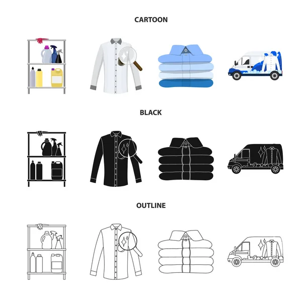 Conception vectorielle de blanchisserie et symbole propre. Ensemble de buanderie et de vêtements stock symbole pour le web . — Image vectorielle