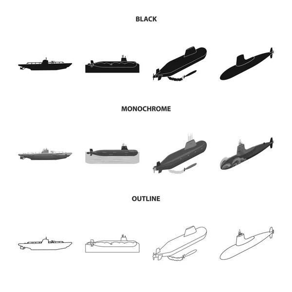 Projeto vetorial de guerra e sinal de navio. Conjunto de ilustrações vetoriais de guerra e frota . —  Vetores de Stock