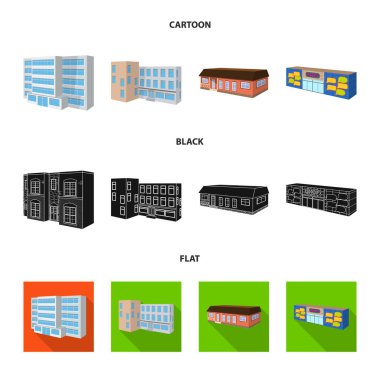 Cephe ve işareti konut yalıtılmış nesne. Cephe ve altyapı hisse senedi vektör çizim topluluğu.