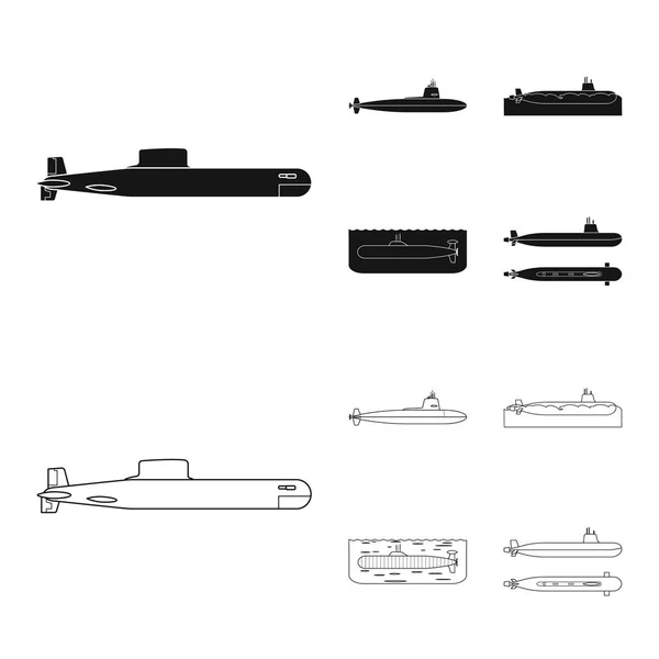 Illustrazione vettoriale della guerra e del simbolo della nave. Set di simboli di guerra e di azione della flotta per il web . — Vettoriale Stock