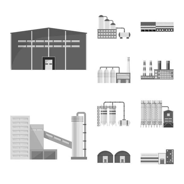 Isolert produksjons- og struktursymbol. Innsamling av illustrasjon av produksjons- og teknologilager . – stockvektor