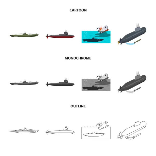 Objeto isolado de guerra e logotipo do navio. Coleção de ícone de vetor de guerra e frota para estoque . — Vetor de Stock