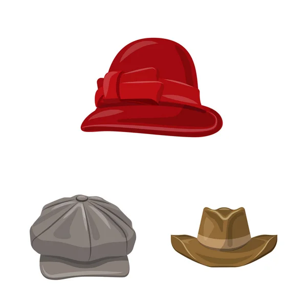 Projeto vetorial de chapelaria e ícone de boné. Conjunto de chapéus e acessórios símbolo de estoque para web . —  Vetores de Stock