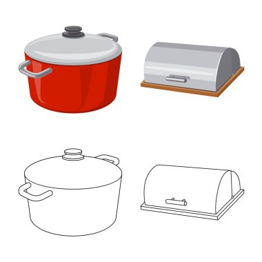 Mutfak ve yemek logosu yalıtılmış nesne. Hisse senedi için mutfak ve cihazı vektör simge kümesi.