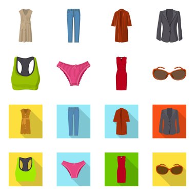 Kadın ve giyim işareti vektör çizimi. Kadın ve giyim hisse senedi simgesi için web topluluğu.