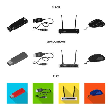 Dizüstü bilgisayar ve aygıt simgesinin vektör tasarımı. Dizüstü bilgisayar ve sunucu hisse senedi vektör çizim topluluğu.