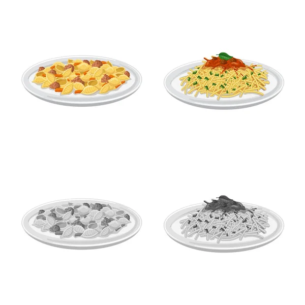 Ilustración vectorial de pasta y símbolo de carbohidratos. Set de pasta y macarrones para web . — Archivo Imágenes Vectoriales