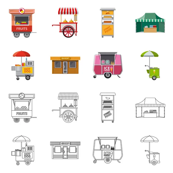 Ilustración vectorial de mercado e icono exterior. Conjunto de ilustración de mercado y vector de stock de alimentos . — Vector de stock