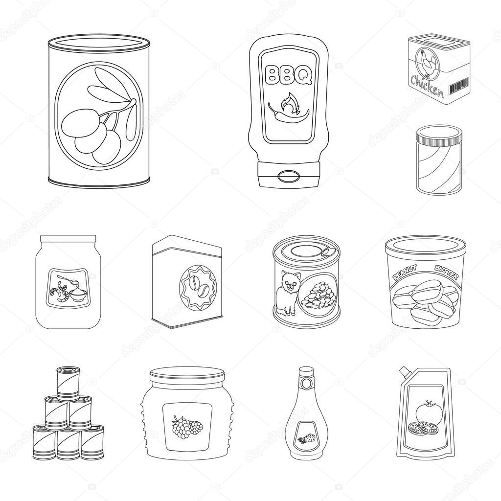 Vector illustration of can and food icon. Collection of can and package vector icon for stock.