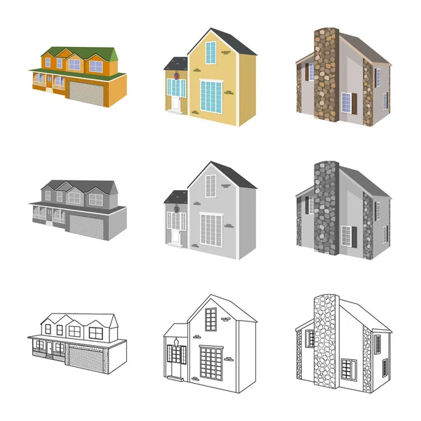 Illustration vectorielle de la façade et du symbole du logement. Collection de façade et infrastructure stock symbole pour le web . — Image vectorielle