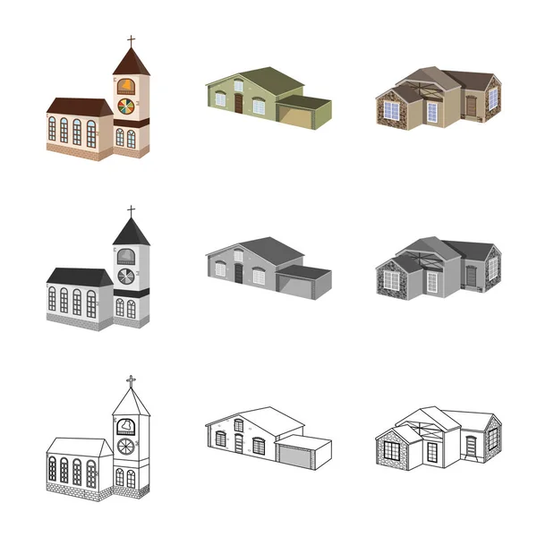 Diseño vectorial de la fachada y el icono de la vivienda. Colección de icono vectorial de fachada e infraestructura para stock . — Vector de stock