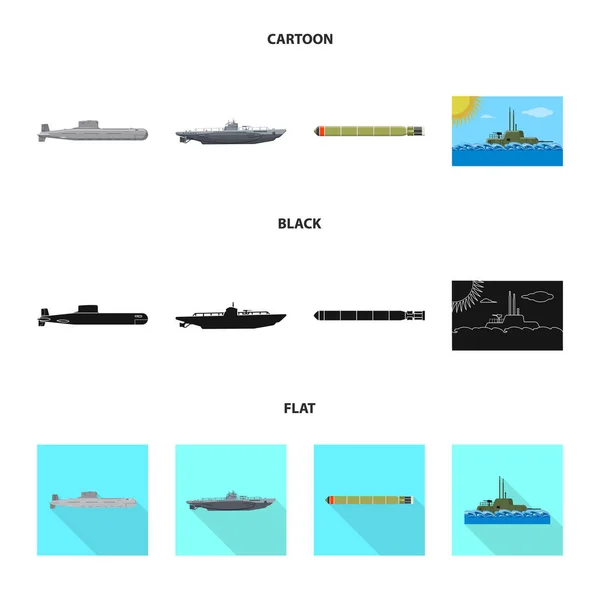 Ilustração vetorial de guerra e símbolo de navio. Conjunto de ilustrações vetoriais de guerra e frota . — Vetor de Stock