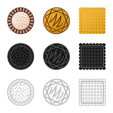 Bisküvi ve kek simgesi yalıtılmış nesne. Bisküvi ve çikolata stok vektör çizim topluluğu.