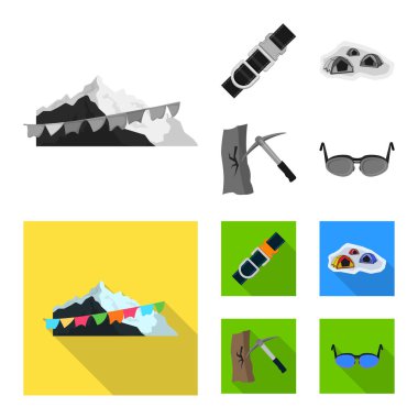 Dağcılık ve tepe simge vektör tasarımı. Kamp ve dağcılık topluluğu hisse senedi için vektör simgesi.