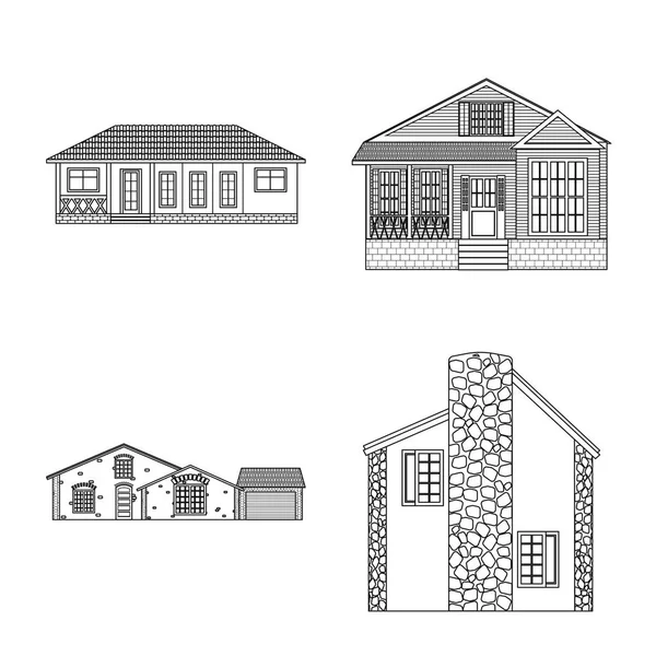 Isoliertes Objekt des Gebäudes und des vorderen Zeichens. Sammlung von Vektor-Abbildungen für Gebäude und Dachbestände. — Stockvektor