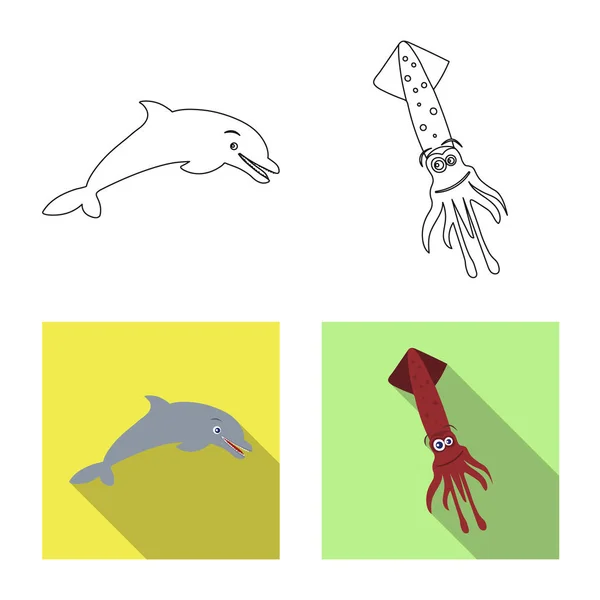 Vektor-Illustration von Meer und Tier-Symbol. Set von Meeres- und Meereslagersymbolen für Web. — Stockvektor