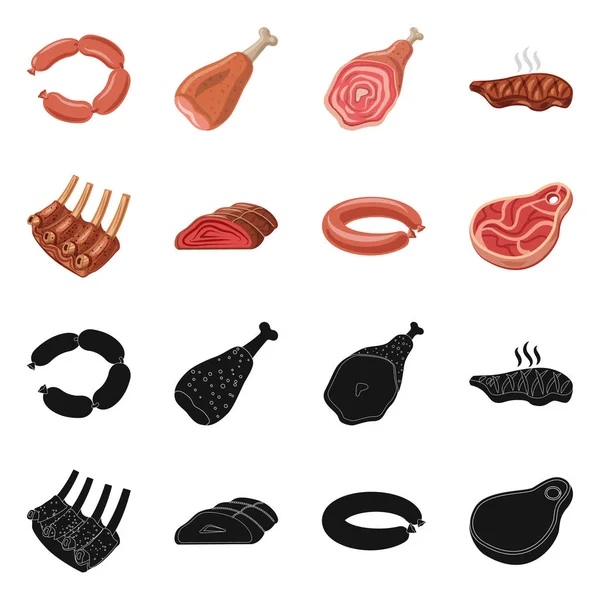 Ilustración vectorial del signo de carne y jamón. Colección de ilustración de vectores de carne y caldo de cocina . — Archivo Imágenes Vectoriales