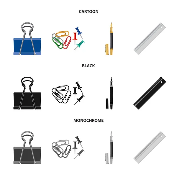 Illustration vectorielle du signe de bureau et d'approvisionnement. Collecte de symboles de bureau et de stock scolaire pour le web . — Image vectorielle