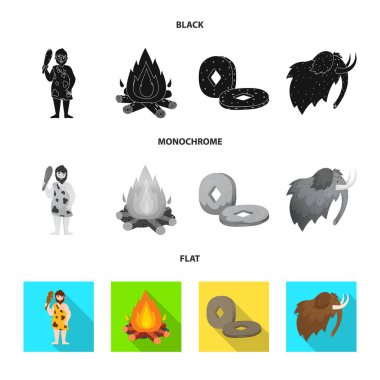 Evrimin vektör tasarımı ve neolitik sembol. Evrim dizisi ve ağ için ilkel hisse simgesi.