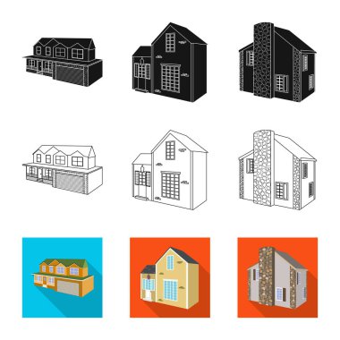 Cephe ve konut simge vektör çizimi. Cephe ve altyapı hisse senedi simgesi için web topluluğu.