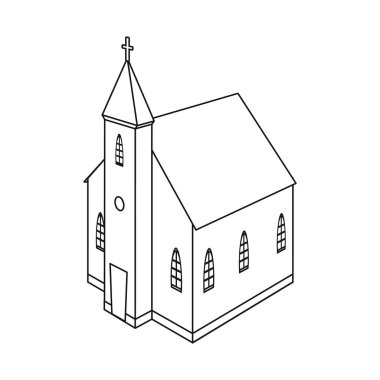 Kilise ve Katolik işareti izole nesne. Stok için kilise ve dik vektör simgesi kümesi.